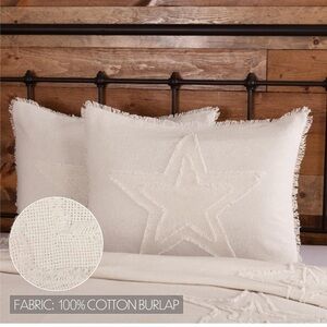 VHC Brands Prim Cottage Country Burlap Natural Star Fringed Pillow Cover 36”*22”